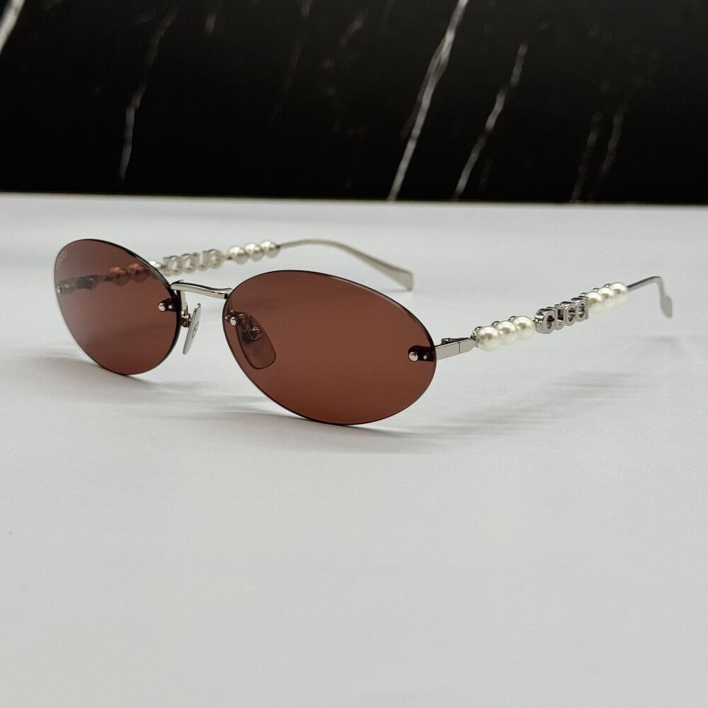 NEW GUCCI SUNGLASSES SILVER WOMEN OVAL EYEWEAR GUCCI GG1922S 002 - Picture 8 of 13